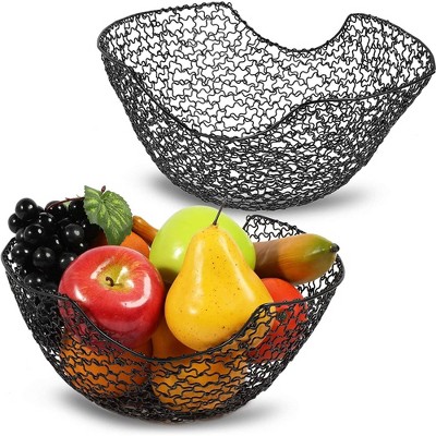 Okuna Outpost 2 Pack Wire Fruit Basket Bowl Storage Holder for Kitchen Counter, 2 Sizes, Black