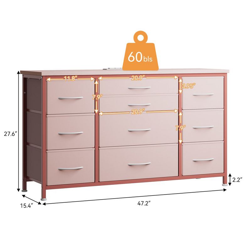 Wide Dresser with 10 Large Drawers for 55'' Long TV Stand with Power Outlet Entertainment Center, 5 of 10