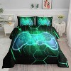 Boersma Gamepad Comforter Set Twin – Green & Black Video Game Bedding with Number and Hexagon Design, Gamer Quilt with 2 Pillowcases for Boys & Teens - 4 of 4
