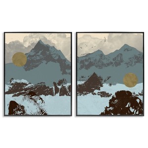 Stupell Industries Mountain Range over Abstract 2pc Framed Giclee Art Set - 1 of 4