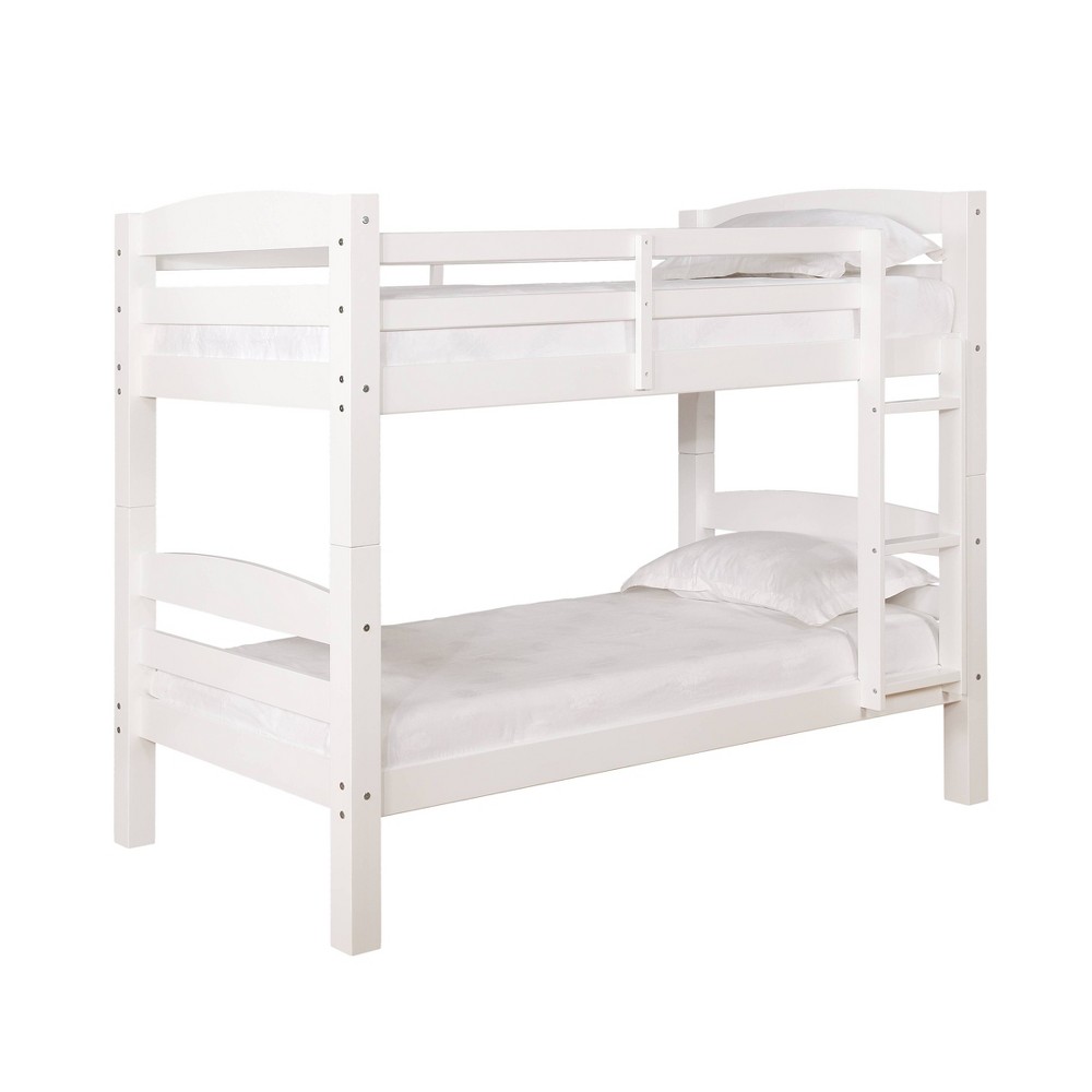 Photos - Bed Frame Twin Over Twin Avery Modern White Solid Wood Built In Ladder Kids' Bunk Be