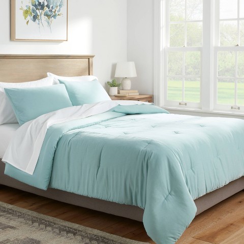 Threshold King Lustrous Velvet Comforter & Sham Set Light Teal Blue - Threshold™: Plush Polyester Bedding, OEKO-TEX Certified