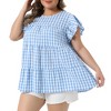 Women's Plus Size 1950s Gingham Crew Neck Flare Short Sleeves Summer Babydoll Blouse - Agnes Orinda - 2 of 4