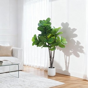 Artificial Fiddle Leaf Fig Tree Potted- 7Ft Faux Ficus Lyrata Trees Fake Fig Silk Tree in Pot, Outdoor Tall Artificial Plants Potted for Home Decor - 1 of 4