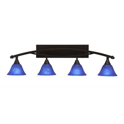 Toltec Lighting Bow 4 - Light Vanity in  Bronze with 7" Blue Italian Shade