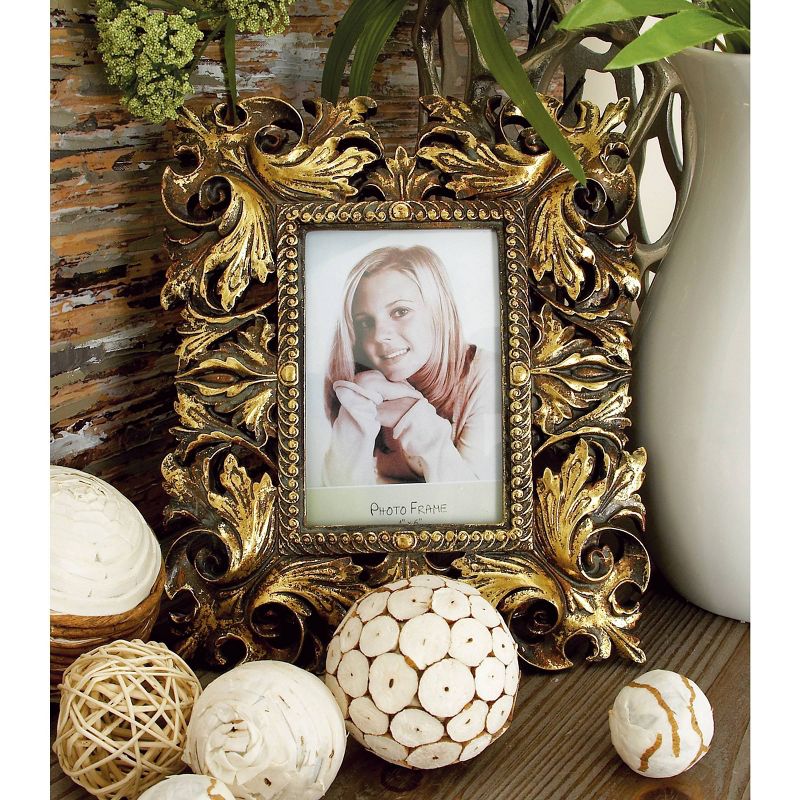 Set of 2 Polystone Scroll Handmade Intricate Carved 1 Slot Photo Frames Gold - Olivia &#38; May, 4 of 13