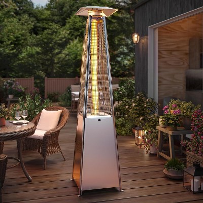 48,000 BTU Propane Patio Heater w/ 87" Quartz Glass, Tip-Safety, Wheels & Cover