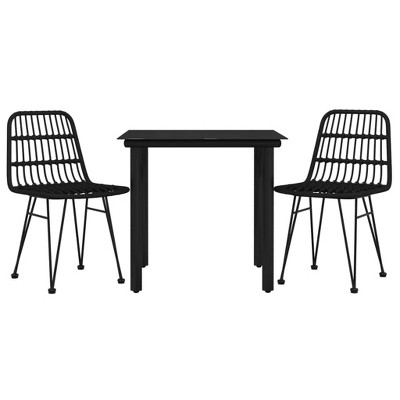 vidaXL 3-Piece Patio Dining Set - Durable Poly Rattan Black Outdoor Furniture, with Sturdy Steel Frame, Tempered Glass Tabletop