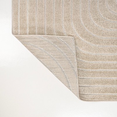 Beige and Cream 8' x 10' Striped Synthetic Area Rug