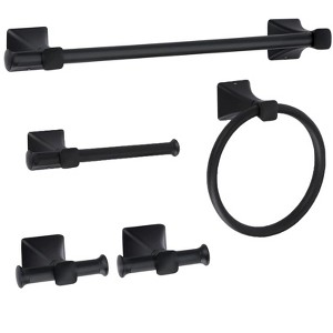 Itopfox 5 Piece Matte Black Bathroom Hardware Set SUS304 Stainless Steel Towel Bar 24 Inch Towel Ring Toilet Paper Holder 2 Hooks - 1 of 4