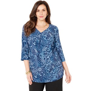 Catherines Women's Plus Size V-Neck Pleated Tunic - 1 of 4