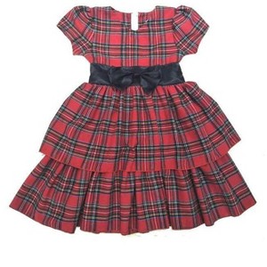 Mi Amore Gigi Red Plaid Satin Bow Holiday Dress - 1 of 3