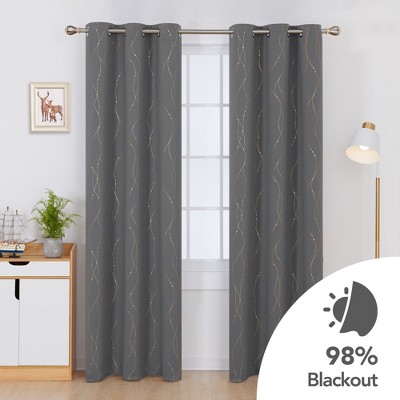 Deconovo Gold Wave Line and Dots Curtain Panel Pair(2 Panel)