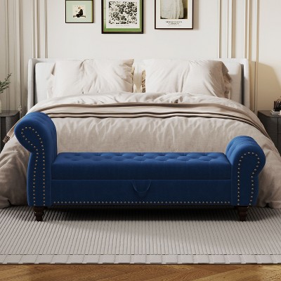 CAVINAS Modern Upholstered Nails Tufted Ottoman Bench with Storage,Button Tufted Storage Ottoman for Living Room