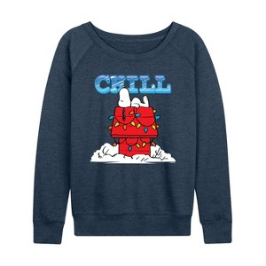 Women's - Peanuts - Snoopy Chill Lightweight French Terry Wide Neck Long Sleeve Graphic Shirt - 1 of 4