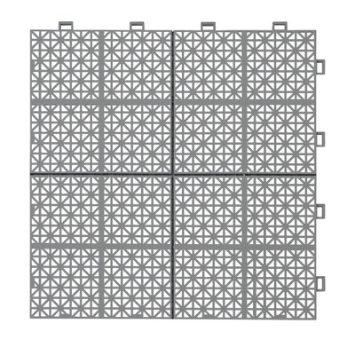 Vynxaria 12 Piece Set of 12x12 Gray Interlocking Plastic Tiles with Rose Pattern, Waterproof Slip Resistant for Patio, Bathroom, etc.