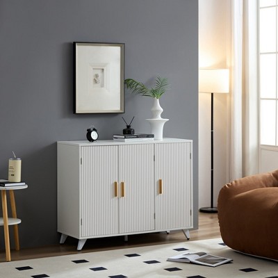 Ideboard With Wavy Texture Buffet Cabinet, White Accent Cabinet With Door, Modern Bookcase for Kitchen Living Room, Entrance Way