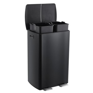 Garvee 16 Gallon Dual Compartment Trash Can, Stainless Steel Garbage Bin with Plastic Inner Buckets, Soft-Close Lids & Foldable Pedals - 1 of 4