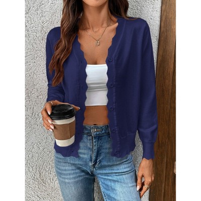 Women's Long Sleeve V-Neck Button Down Cardigan Knit Shrugs Sweater