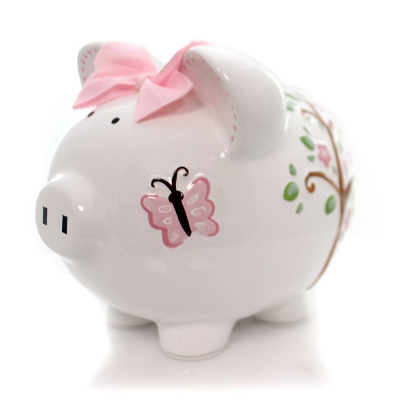 Child To Cherish 7.75 In Pink Dotted Owl Piggy Bank Money Saver Butterfly Decorative Banks, 4 of 5
