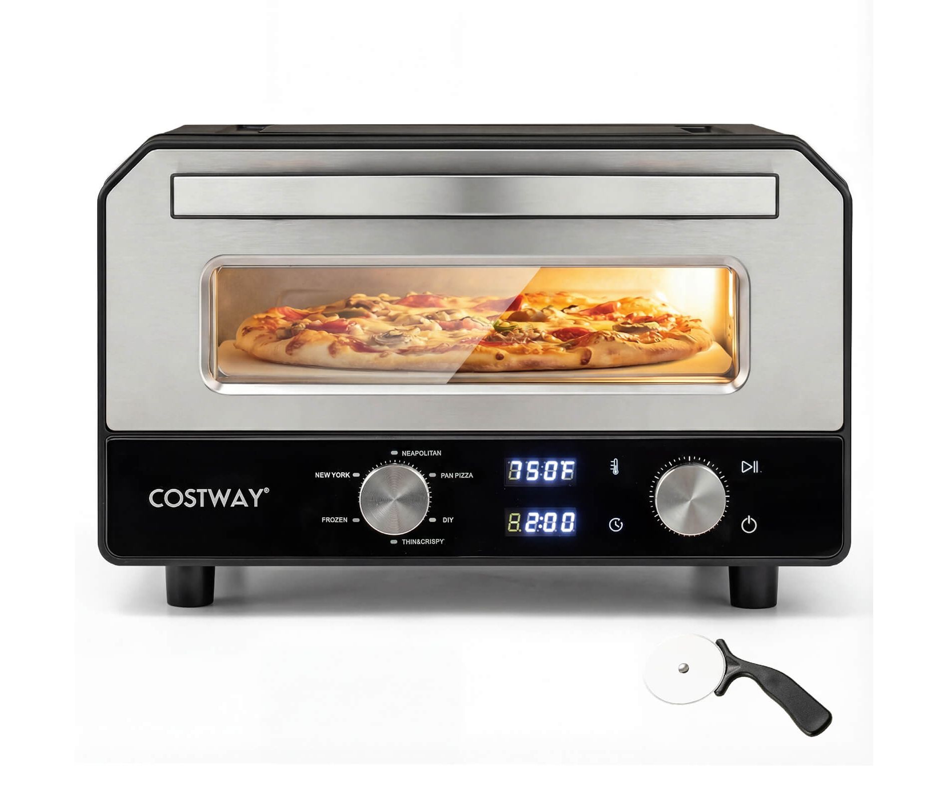 Costway Pizza Oven for 12” Pizzas with 6 Presets & 2-Min Rapid Baking Heats up to 750℉