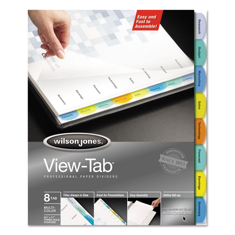 Wilson Jones View-Tab Paper Index Dividers 8-Tab Square Letter Assorted 55965, 1 of 3