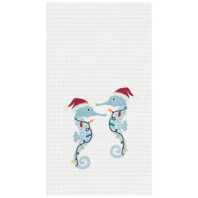 C&F Home Festive Seahorses Embroidered Waffle Weave Kitchen Towel