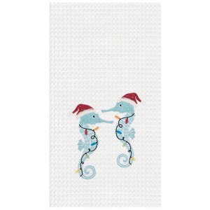 C&F Home Festive Seahorses Embroidered Waffle Weave Kitchen Towel - 1 of 2