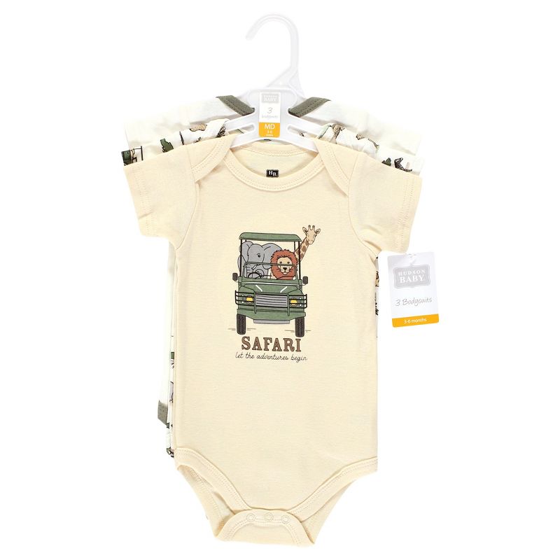Hudson Baby Cotton Bodysuits, Going On Safari 3-Pack, 2 of 6