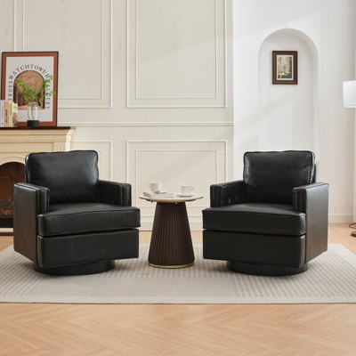 Hyleory Swivel Barrel Chair,31.9" W Modern Leather Accent Chairs Upholstered Comfy 360 Degree Swivel Club Sofa Chair for Living Room(set of 2)
