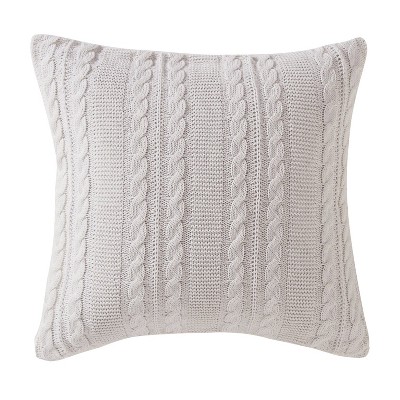 Dublin 18" White Cotton Cable Knit Cozy Square Throw Pillow