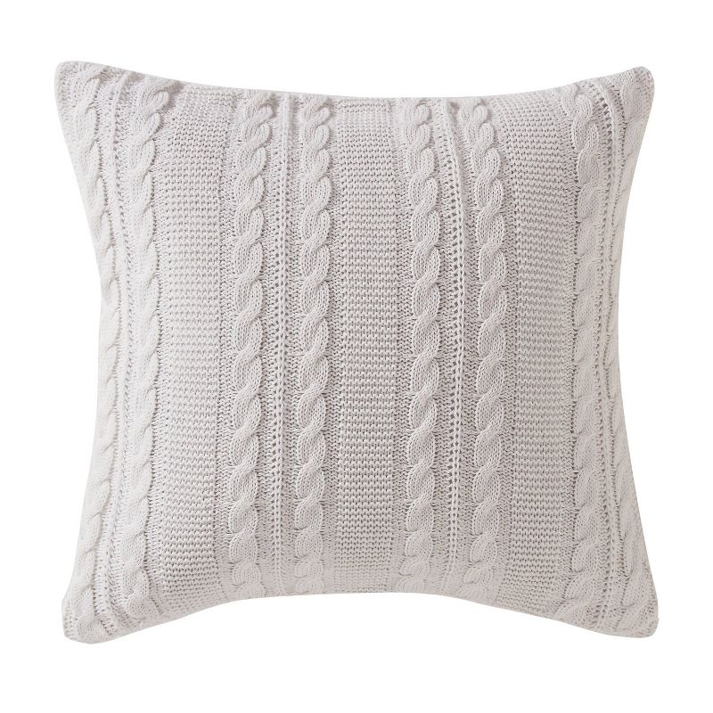 18&#34;x18&#34; Dublin Cable Knit Square Throw Pillow White - VCNY, 3 of 9