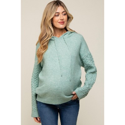 Pinkblush Mint Green Mixed Knit Maternity Hooded Sweater