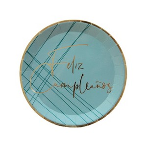 Jollity & Co. - Feliz Cumpleaño Dessert Plates in Blue - Pack of 8 Paper Plates - 1 of 3