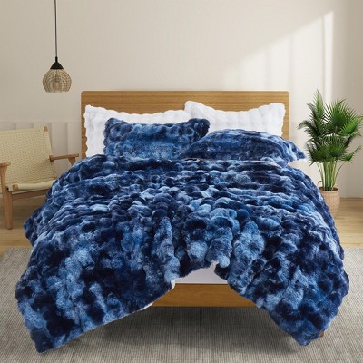 Peace Nest Dual-Side Fluffy Faux Rabbit Fur Comforter Set, Plush Fuzzy Bedding Set