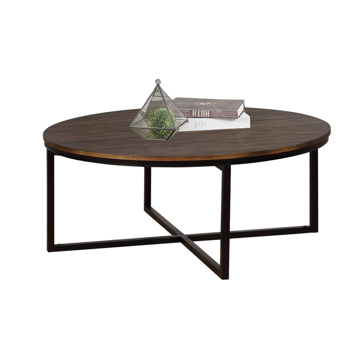 42" Arcadia Acacia Wood Round Coffee Table Dark Brown - Alaterre Furniture