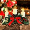 Christmas Candle Holder Centerpiece, with Red Bow Berries Pine Cones, with Steel Base - 4 of 4