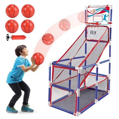 Skirfy Kids Basketball Hoop Arcade Game, Basketball Hoop Indoor Outdoor W/4 Balls, Basketball Game Toys Gifts for Boys and Girls