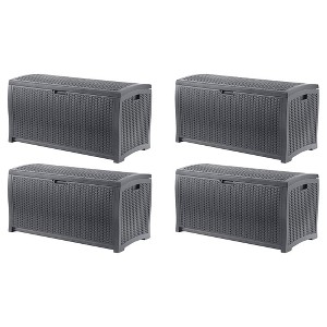 Suncast 73 Gallon Medium Wicker Indoor/Outdoor Storage Boxes for Garden Tools, Pool Accessories, and Patio Cushions, Cyberspace (4 Pack) - 1 of 4