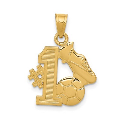 Black Bow Jewelry 14k Yellow Gold #1 Soccer Pendant with Cleats and Ball