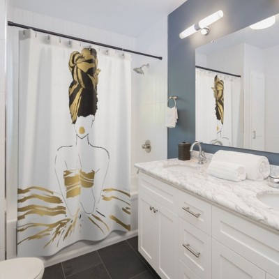 Oro White and Gold Fabric Blackout Shower Curtain