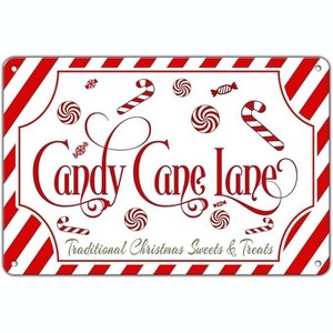 Lomsoe Christmas Candy Cane Lane Metal Tin Sign - Traditional Sweets and Treats Winter Sign 8x12Inch Christmas Gift - 1 of 1