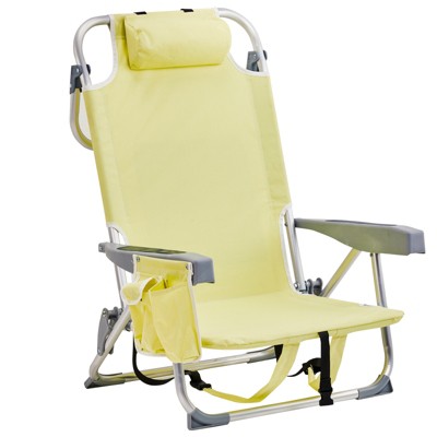 VisioGear Outdoor Portable Chairs, Folding Beach Chair with Side Pouches, Foldable Camping Chair with Headrest, Yellow, 24.8"*25.6"*32.28"
