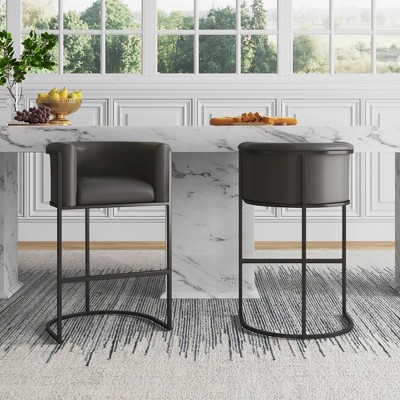 Set of 2 Pebble Faux Leather Metal Counter Stools