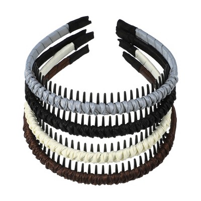 Unique Bargains Women's Solid Color Teeth Comb Headbands Set Black Beige 4 Pcs