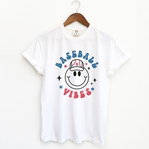 Simply Sage Market Women's Smiley Face Baseball Vibes Short Sleeve Garment Dyed Tee - 1 of 2