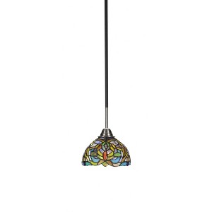 Toltec Lighting Paramount 1 - Light Pendant in  Matte Black/Brushed Nickel with 7" Kaleidoscope Art Glass Shade - 1 of 1
