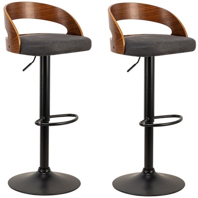 Nordlys Set of 2 Wood and Bouclé Bar Stools Modern Design Style Upholstery Dining Room
