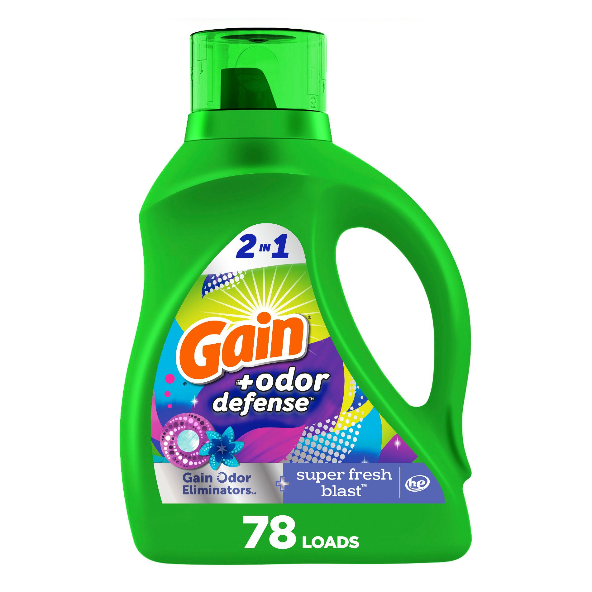 Gain + Odor Defense Super Fresh Blast Scent HE Compatible Liquid Laundry Detergent