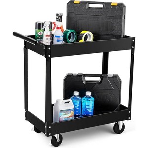 2 Tier Rolling Tool Cart, 330 LBS Metal Heavy Duty Utility Cart On Wheels, 2 Shelf Steel Utility Cart for Garage, Workshop, Repair Shop - 1 of 4